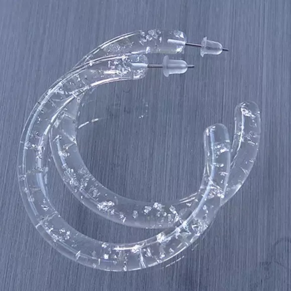 Transparent Resin with silver accents hoops - Picture 3 of 4